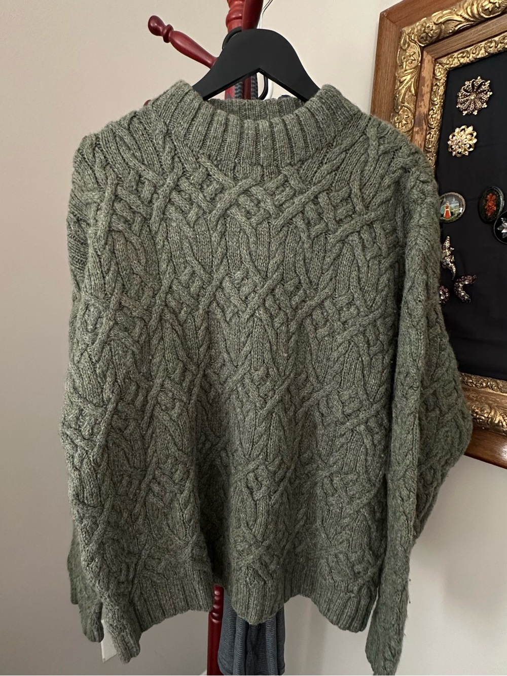 VTG  J Crew Mens Cable Knit Sweater Green Wool Heavy Chunky Fisherman Size L